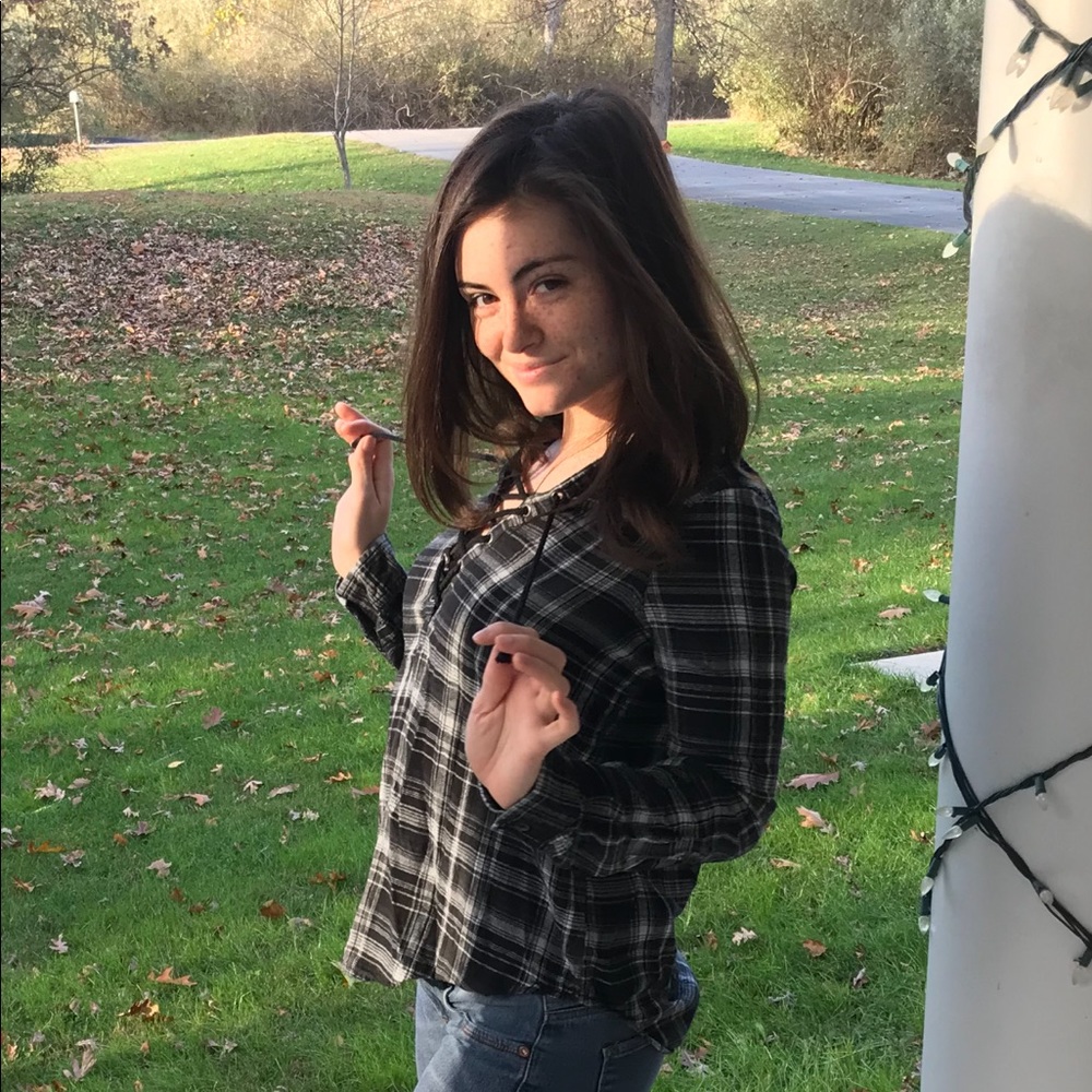 Plaid lace up top